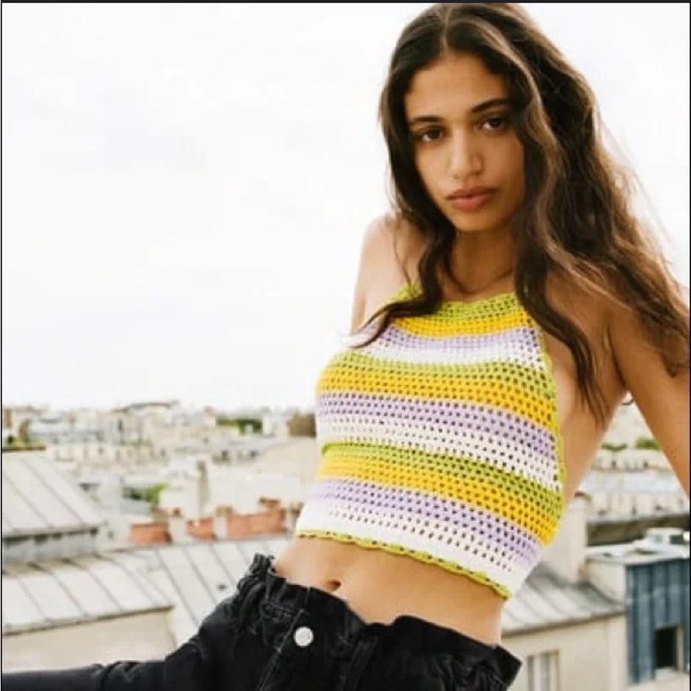 Zara Crochet Striped Open Back Halter Top - Picture 6 of 8